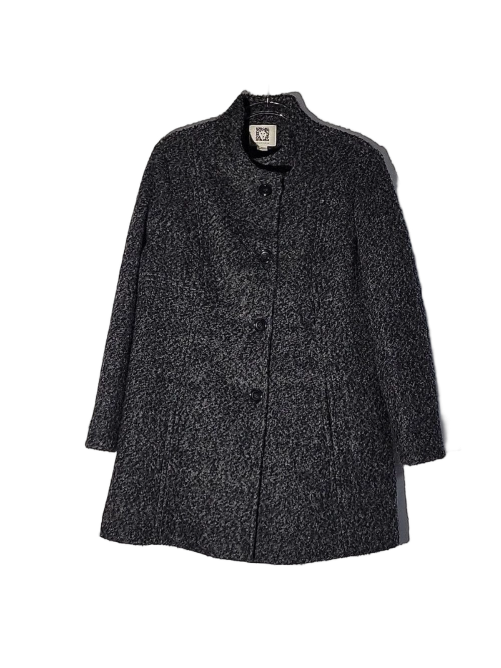Anne Klein Funnel Neck Wool Blend Women's Black/Gray Textured Coat, Size XL